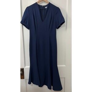 Eva Mendes New York & Company Navy Blue Midi Dress Asymmetrical Hem - Women's S